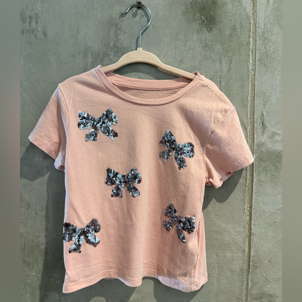 Pink T-Shirt with Sequin Bows